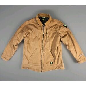 John Deere canvas work jacket boys XL 14/16 corduroy collar Brown quilted lining
